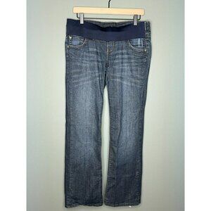 Common Genes Women's Medium Maternity Bootcut Pull-On Underbelly Jeans Embroider